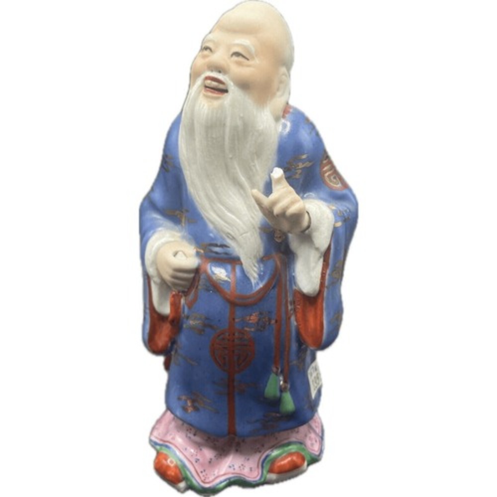Vintage Chinese Porcelain Shou Lao Figurine God of Longevity Blue Robe‎ 7"